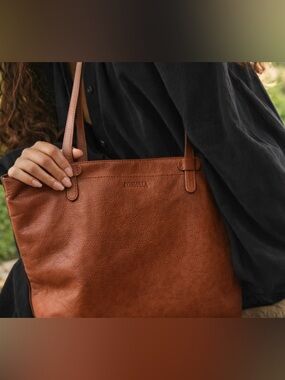 Consuela Tan Leather Tote Bag